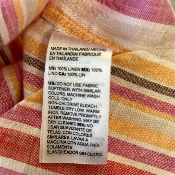 Chicos 100% Linen Striped Button Up Blouse Top Size M - Picture 8 of 11